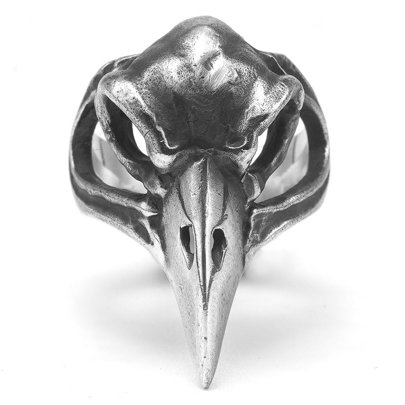 Wholesale Punk Dark Crow Skull Thai Silver Skull Bird Head Open Ring